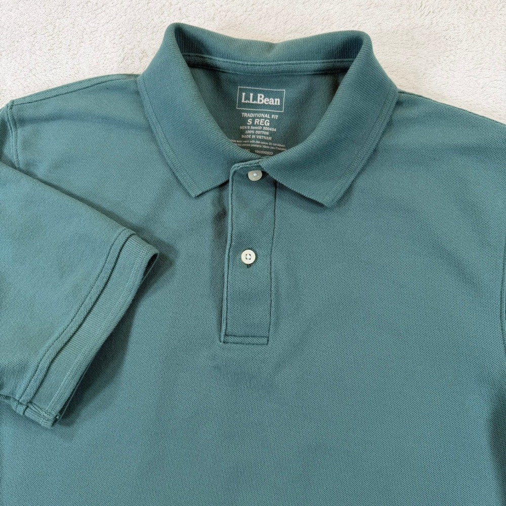 L.L. Bean Men's Traditional Fit Polo Shirt Teal Green Cotton Pique S REG 300454